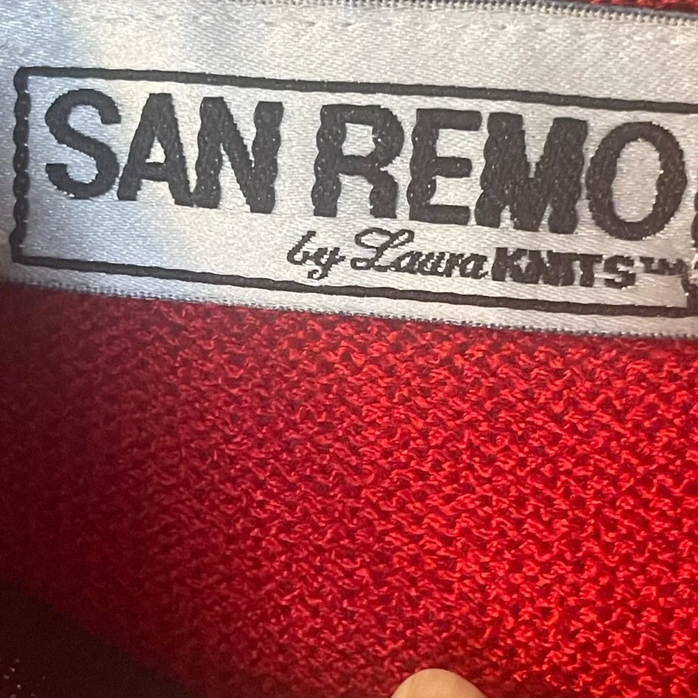 Sam Remo‎ by Laura knits red black cardigan sweater front zip size large vintage